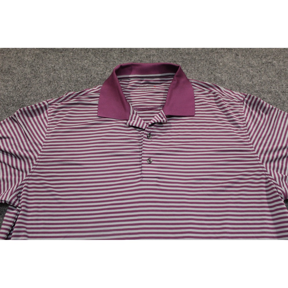 UNTUCKIT‎ XL Striped Performance Polo Shirt Plum Gray Menswear Golf Casual